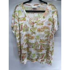 Cynthia Rowley Women's 100% Linen Patterned Island Tee Size 3X